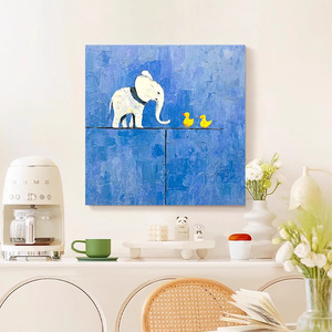 Elephant And Duck Oil Painting Blue Background Wall Art For Living Room Sofa Modern Minimalist Decorative Artwork - Product Image 4