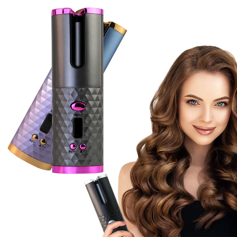 Travel Portable Curling Wand Curler Auto Rotating Rechargeable Hair Curling Iron Cordless Hair Curler Automatic Curling Iron