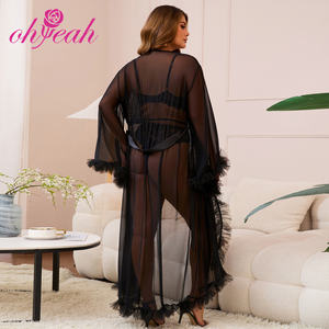 روب نسائي طويل منفوش ورومانسي بتصميم مكشكش، لانجيري مثير، قميص نوم جذاب، ملابس نوم، أرواب للعرائس - Product Image 5