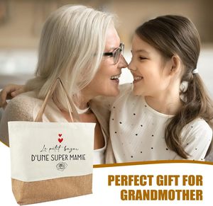 Bolsa de Compras Tarklanda para Abuela, de Algodón y Yute, con Patrón de Letras, para Playa, Origen China, Sin Cierre, Regalo para Cumpleaños o Día de la Madre - Product Image 4