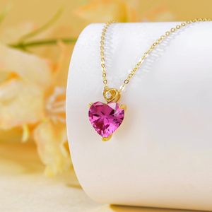Custom 14K Gold Heart Pink Tourmaline October Birthstone <b>Necklace</b>, Women Birthday Anniversary Valentines Gift Love Gem Pendant - Product Image 3