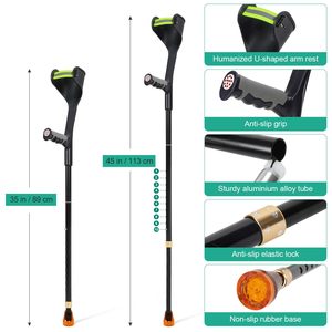 Эргономичные 10-уровневые регулируемые по высоте противоударные костыли предплечья для взрослых с черной ручкой, пара складных тростей для травм ног - Product Image 2