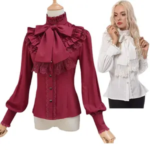 Womens Blouses Victorian Clothing Plus Size Lace Ruffle Tops White Renaissance Lolita Blouse Vintage Clothes Gothic Shirt
