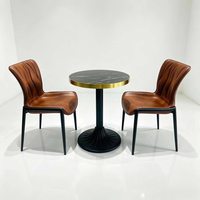 Personnalisation OEM ODM, table ronde en pierre pliable de luxe moderne, ensemble de chaises de salle à manger en métal recouvertes de cuir pour restaurant, bar