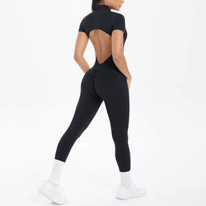 Mono Deportivo de Manga Corta con Cierre Completo para Mujer, Alta Elasticidad, Antibacteriano, Spandex/Nailon, Espalda Abierta, Moldea las Piernas, para Toda Temporada - Product Image 6