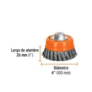 BOX 4 Carding Cup, Alambre Trenzado de 4' de Grosor, Eje de 5/8'-11, TRUPER - Product Image 3