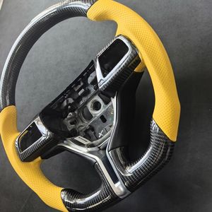 Per Maserati Quattroporte M156 volante auto in vera fibra di carbonio, volante a 3 razze avvolto in pelle gialla - Product Image 2