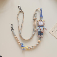 Cordon de téléphone en nylon tressé à la main avec pendentif animal, longue sangle bandoulière anti-perte, longueur réglable, durable et écologique
