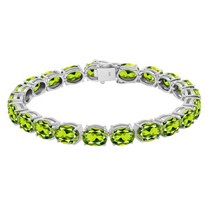 Pulsera de tenis clásica ovalada con peridoto, plata de ley 925, acabado pulido, joyería para uso diario de mujer. - Product Image 1