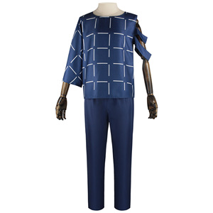Disfraz de Cosplay de Jujutsu Kaisen para Hombre, Conjunto de Camisa y Pantalones con Patrón de Cuadros Azul Oscuro y Negro, Poliéster, Otoño 2023 - Product Image 2