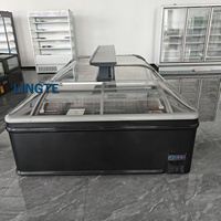 Réfrigérateur commercial à porte vitrée incurvée, congélateur horizontal à refroidissement par air et dégivrage automatique pour fruits de mer et viande