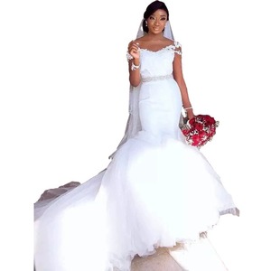 African Bride Mermaid Wedding Dress <b>White</b> Sweetheart Neckline Tulle Radiant Taffeta <b>Lace</b> Long Train Fitted Gown - Product Image 4