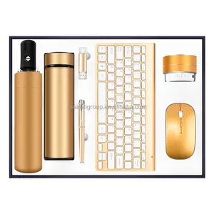 Wireless keyboard and mouse business logo pen gift set high end gift box set employee gift set
