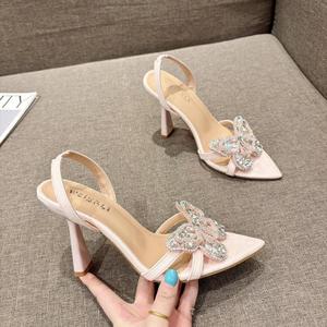 Sandali <span class=keywords><strong>con</strong></span> Tacco Alto a Punta per Donna <span class=keywords><strong>con</strong></span> Decorazione a Farfalla in Strass, Nuove <span class=keywords><strong>Scarpe</strong></span> Primavera-Estate - Product Image 5