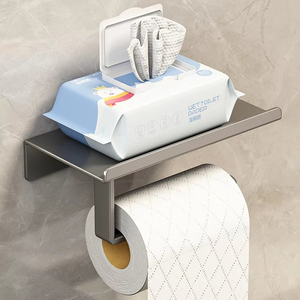 Support <span class=keywords><strong>mural</strong></span> sans perçage <span class=keywords><strong>pour</strong></span> rouleau de papier toilette et serviettes, avec étagère de rangement <span class=keywords><strong>pour</strong></span> téléphone portable, <span class=keywords><strong>pour</strong></span> <span class=keywords><strong>WC</strong></span> et salle de bain - Product Image 3