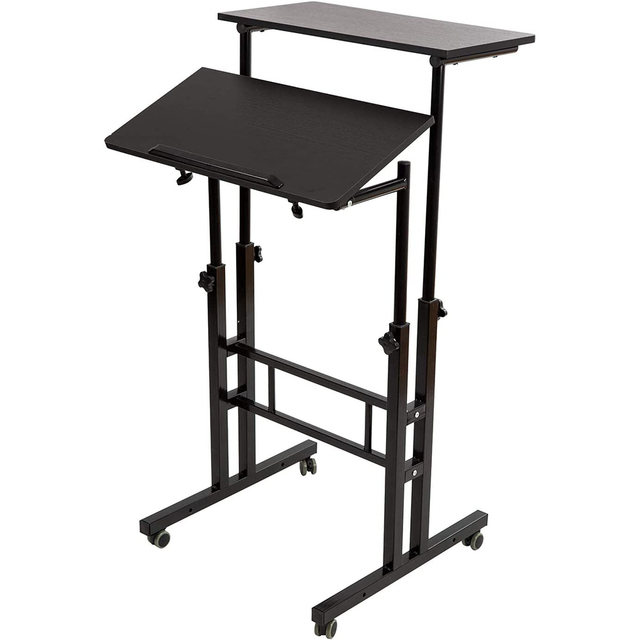 Mobile Stand up Desk Adjustable Laptop Desk with Wheels Home Office Workstation Rolling Desk Laptop Cart for Standing or Sitting