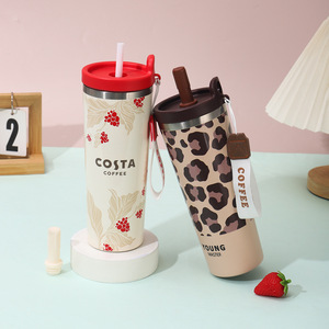 316 Stainless Steel Double Layer Vacuum <b>Insulated</b> <b>Mug</b> Portable Travel Cup With Straw And Lid For Coffee Tea On The Go - Product Image 4