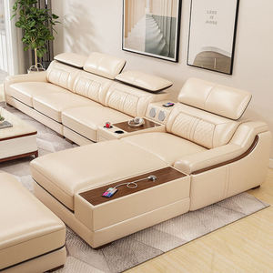 Juego de Sofás Seccionales en Forma de L Modernos de Lujo para Interiores con Sillones Completos, Estructura de Madera y Tapicería de Cuero - 7 Plazas para Sala de Estar - Product Image 1