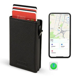 กระเป๋าสตางค์อัจฉริยะแบบสามพับ Casekey ป้องกัน RFID พร้อมที่ใส่บัตรแบบป๊อปอัพอะลูมิเนียม หนังแท้ Saffiano ขนาดเล็ก พร้อมแม่เหล็กและ GPS Tracker - Product Image 1