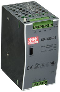 مزود طاقة تبديلي أحادي المخرج <span class=keywords><strong>DR</strong></span>-120-24 لتركيب على قضبان DIN بجهد 24 فولت ومحول كهربائي مع شاشة LED بقدرة 120 واط - Product Image 3