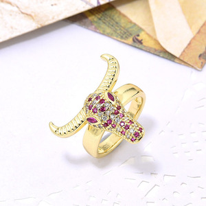 Anillo de compromiso para mujer, sortija de oro de 18 quilates, arcoíris, esmalte delicado, Circonia cúbica, Cráneo, buey, cuerno, joya, RM1559 - Product Image 4