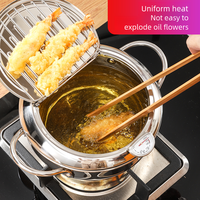 Friteuse à tempura japonaise moderne promotionnelle en acier inoxydable 304 avec couvercle et doubles poignées