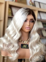 SHY Perruque Lace Front Premium Blonde avec Racines Foncées, Texture Ondulée, Cheveux Humains Pré-Pluckés, Fournisseur pour Femmes