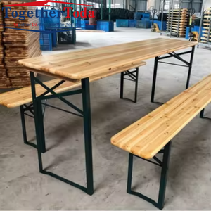 Ensemble de table à manger pliante en bois massif pour l'extérieur, robuste et moderne, avec banc - Product Image 1