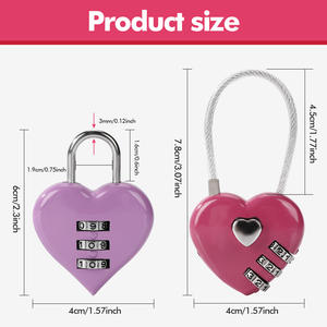 กล่องล็อคความรักสำหรับการเดินทางพร้อมกุญแจสายเคเบิลผสมสังกะสีโลหะผสมเพื่อความปลอดภัยในการเดินทาง - Product Image 3