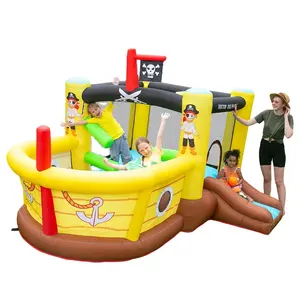 OFFRE SPÉCIALE Bateau Pirate Gonflable Videur Château Sautant Combo Ensemble TIRER Un panier Jouer Jeux De Balle Style Avec petit Toboggan