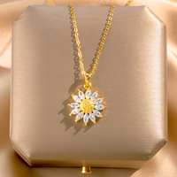 Nouveau produit 2025 – Collier pendentif botanique en acier titane plaqué or 18 carats avec fleur de tournesol et zirconium pour femme – Fournisseur de bijoux de mode