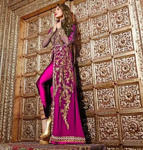 Indian Trendy Fashion for Women Long Heavy Georgette With chain with malti work Anarkali Kurti With Dupatta Wedding Partywear