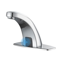 Robinet de lavabo de salle de bain sans contact en laiton à montage sur comptoir, avec cartouche céramique, monocommande, alimentation AC/DC, finition chromée