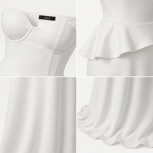 Robe de soirée sirène longue bustier moulé sans bretelles avec taille peplum pour femme A&J, couleur ivoire, certifiée GRS, fournisseur OEM ODM - Product Image 2