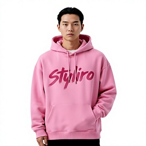Styliro <b>Men's</b> Regular Fit <b>Pink</b> Solid <b>Hoodie</b> 100% Cotton Fleece Casual Front Logo Print Winter Wear - Product Image 1