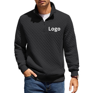 <span class=keywords><strong>Sudadera</strong></span> de punto gofrado con cremallera de un cuarto para <span class=keywords><strong>hombre</strong></span>, cálida para invierno, manga larga, corte regular, bordada, informal, con logo personalizado - Product Image 1