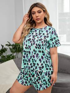 Ropa de dormir de algodón de talla grande de verano para mujer con máscara de ojos Allover estampado de leopardo viscosa de pijama de bambú conjunto corto - Product Image 3