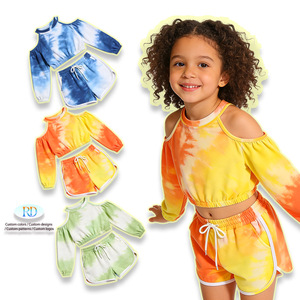Set di <span class=keywords><strong>Abbigliamento</strong></span> per Bambine con Stampa Tie Dye, Top Corto con Spalle Scoperte + Pantaloncini con Coulisse, Completo 2 Pezzi, <span class=keywords><strong>Abbigliamento</strong></span> Estivo per Ragazze all'Ingrosso - Product Image 1