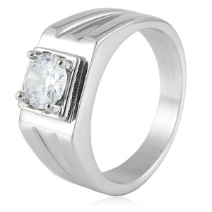 yunnique Men's <b>Titanium</b> Steel Sapphire <b>Ring</b> Geometric Design Wedding Band Simple Style - Product Image 3