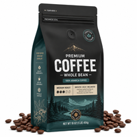 Sachet de café moulu personnalisé imprimé mat de qualité alimentaire 1 lb avec valve unidirectionnelle, fermeture éclair refermable et encoche de déchirement, fond plat pour grains de café