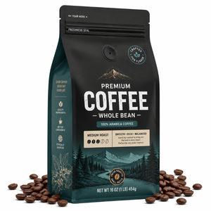 Bolsa <span class=keywords><strong>de</strong></span> Café Molido Personalizada con Impresión Mate, Grado Alimenticio, 1 lb, Válvula Unidireccional, Cierre Reutilizable, Fondo Plano - Product Image 1
