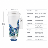 Tasse à café en acier inoxydable 316, 510 ml, avec sangle, couvercle transparent isolé, maintien au chaud, grande capacité, logo personnalisé, design élégant et moderne pour femme