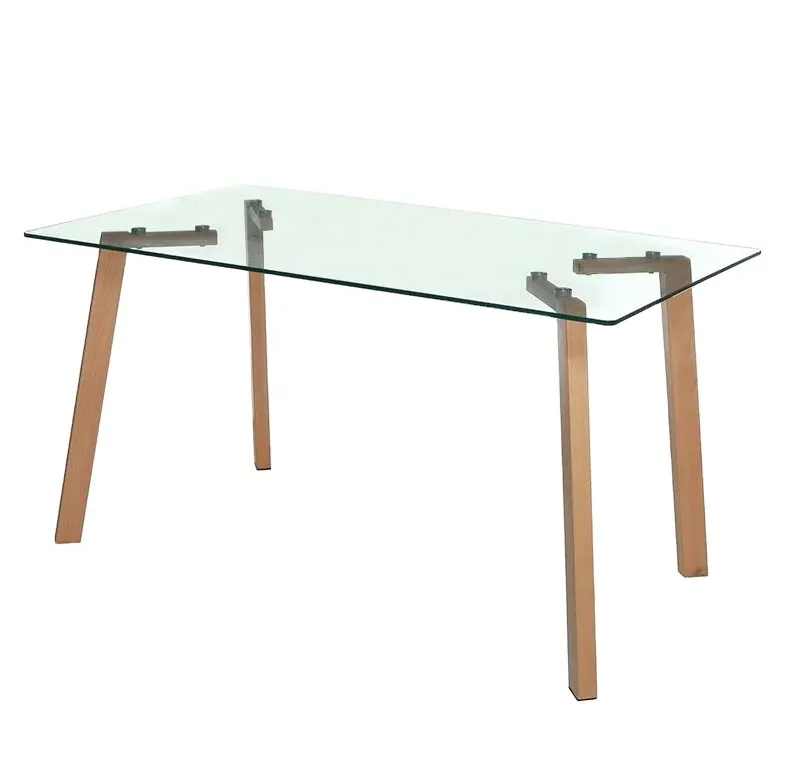 DLT-G014 nóng Bán thiết kế hiện đại bền Đồ nội thất bàn ăn thủy tinh rắn chân gỗ nối dài phòng khách kính bàn ăn