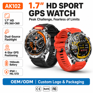 นาฬิกาอัจฉริยะ <span class=keywords><strong>AK102</strong></span> GPS หน้าจอ 1.7 นิ้ว ความละเอียด 360x360 แบตเตอรี่ 1100mAh ใช้งานได้นาน 100 วัน มาตรฐานกันน้ำ IP68 พร้อมไฟฉาย โหมดกีฬา ผลิตจากโรงงาน OEM มีสินค้าพร้อมส่ง ขายส่ง - Product Image 1