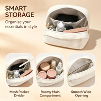 Pochette de maquillage portable en velours côtelé blanc avec logo personnalisé, trousse de toilette de voyage à fermeture éclair, organisateur de cosmétiques, vente en gros directe usine