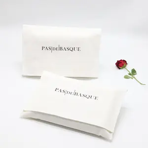Embalagem de logotipo personalizado impresso, envelope de algodão sarja bolsa de cosméticos de sarja branca para presente de joias