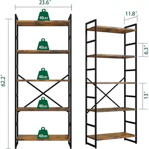 Estante industrial moderno para libros, estante de almacenamiento, estantería de 5 niveles, estantería alta, fábrica al por mayor para <span class=keywords><strong>muebles</strong></span> de sala de estar - Product Image 6