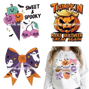 Sweet Spooky Ghost Boo Coquette Pumpkins Halloween <strong>Skeleton</strong> <strong>Iron</strong> <strong>on</strong> DTF Washable <strong>Transfers</strong> Stickers Ready to Press for T-shirts - Product Image 1
