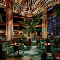 Meubles de bar et de restaurant de luxe, ensemble de table et de chaises de restaurant en velours vert, sièges de banquette de café, banquette VIP