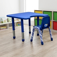 Meubles d'école maternelle modernes et sécuritaires pour enfants, ensemble de chaises et de tables en plastique bleu réglables en hauteur pour la chambre à coucher et le salon